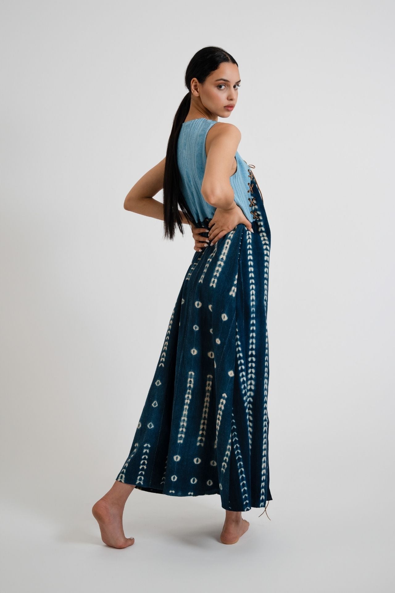 indigo and lace dress INDIGO LONG LACE DRESS